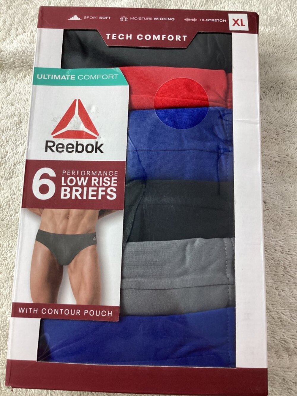 Reebok 6-Pack Mens Performance Low Rise Briefs*Contour Pouch XL*Soft Stretch*NWB